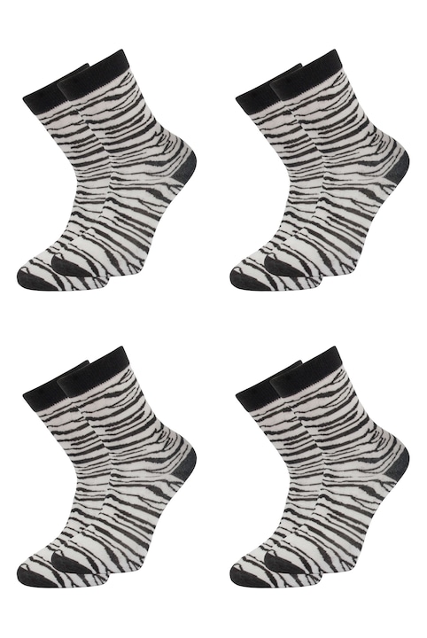 Set 4 perechi de sosete din bumbac pieptanat si lycra cu motive colorate dama, Overall, Eco Lycra, Alb/Negru