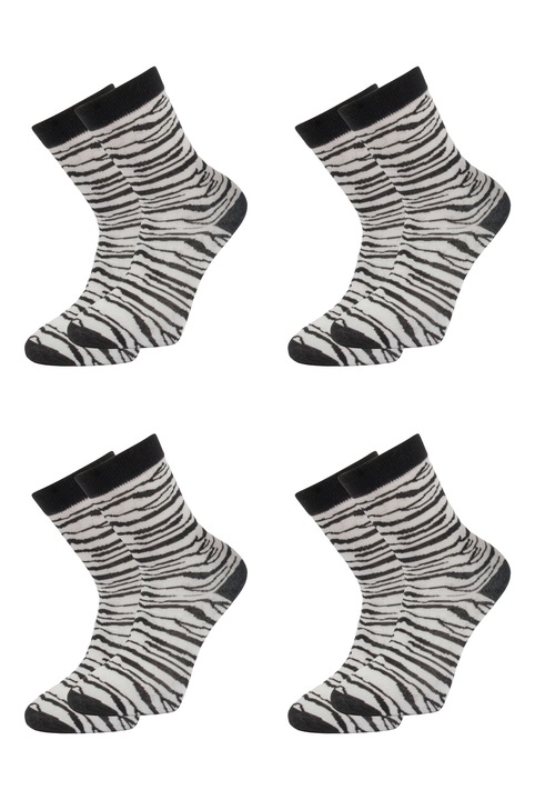 Set 4 perechi de sosete din bumbac pieptanat si lycra cu motive colorate pentru barbati, Overall, Eco Lycra, Alb/Negru