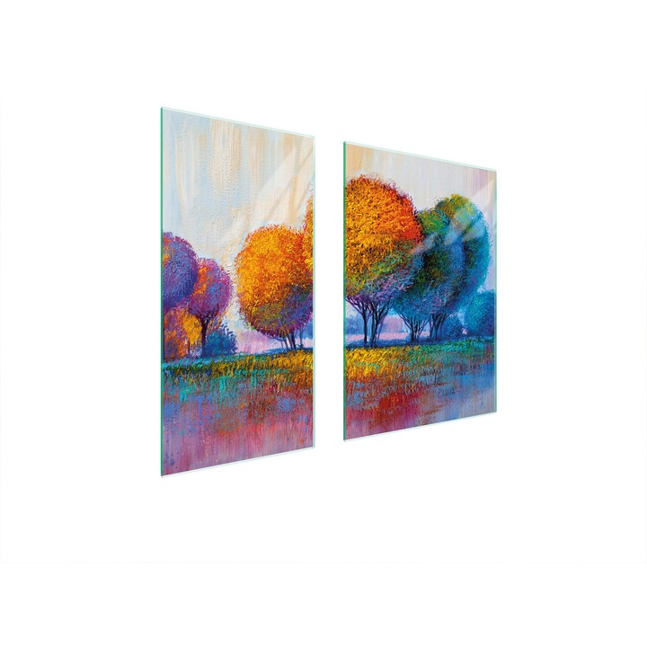 Set 2 placi de protectie pentru aragaz, TMK ArtDeko, sticla, 75x52 cm, design modern, multicolor