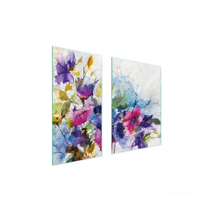 Üveg védőlap, TMK ArtDeko, 40x35x52cm, virágmintás, többfunkciós