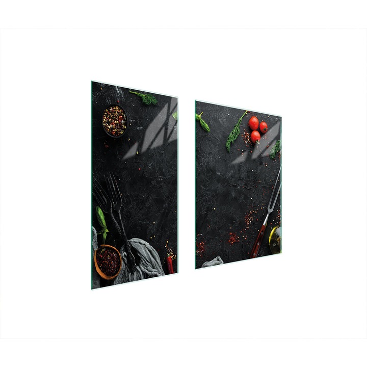 Set 2 placi de protectie pentru aragaz, TMK ArtDeko, sticla, 75x52 cm, design modern, multicolor