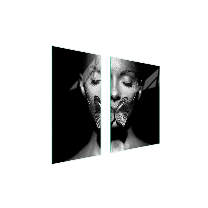 Set 2 placi de protectie pentru aragaz, TMK ArtDeko, sticla, 75x52 cm, design modern, negru/gri