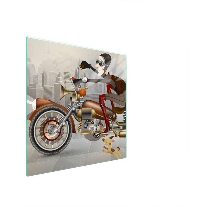 Стъклена защитна плоча за готварска печка TMK ArtDeko, 50x52 см, дизайн мотоциклет, многофункционална