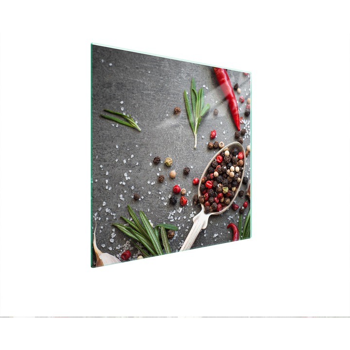 Стъклена защитна плоча за готварска печка TMK ArtDeko, 50x52см, дизайн с подправки