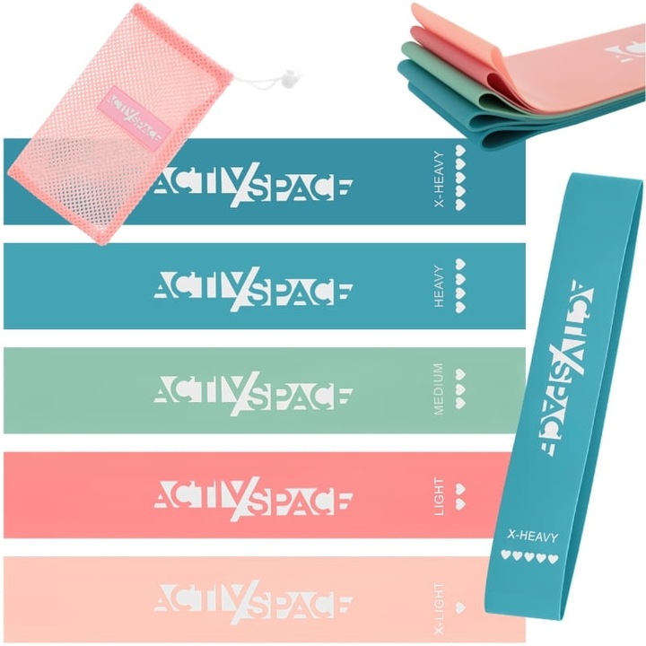 Комплект от 5 ластични ленти за съпротивление мини лента, латекс, 5 см x 60 см, ACTIV/SPACE