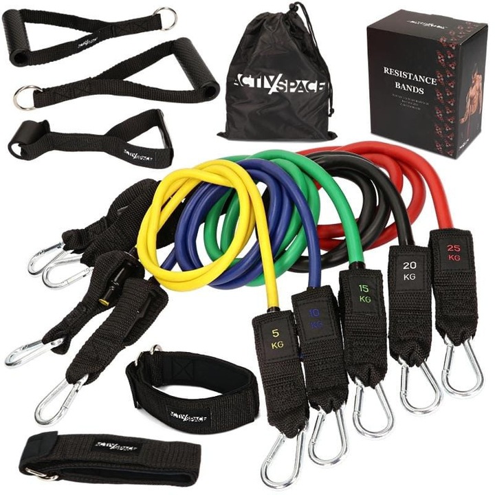 Комплект от 5 ластика за упражнения ACTIV SPACE, 5-75 кг, 1,2 м, многоцветни