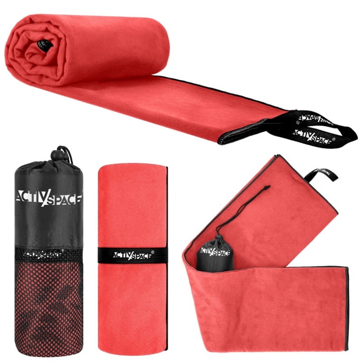 Бърза кърпа от микрофибър ACTIV SPACE, 180x90см, червено-черно, комплект с чанта за съхранение