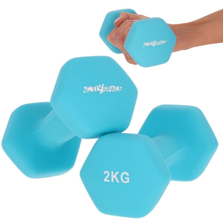 Gantere fitness 2x2kg, ACTIV SPACE, neopren, albastru, set 2 bucati