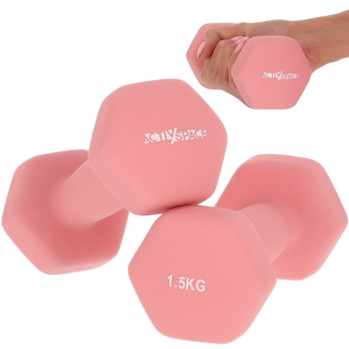 Gantere 2x1,5kg neopren, roz, set 2 bucati