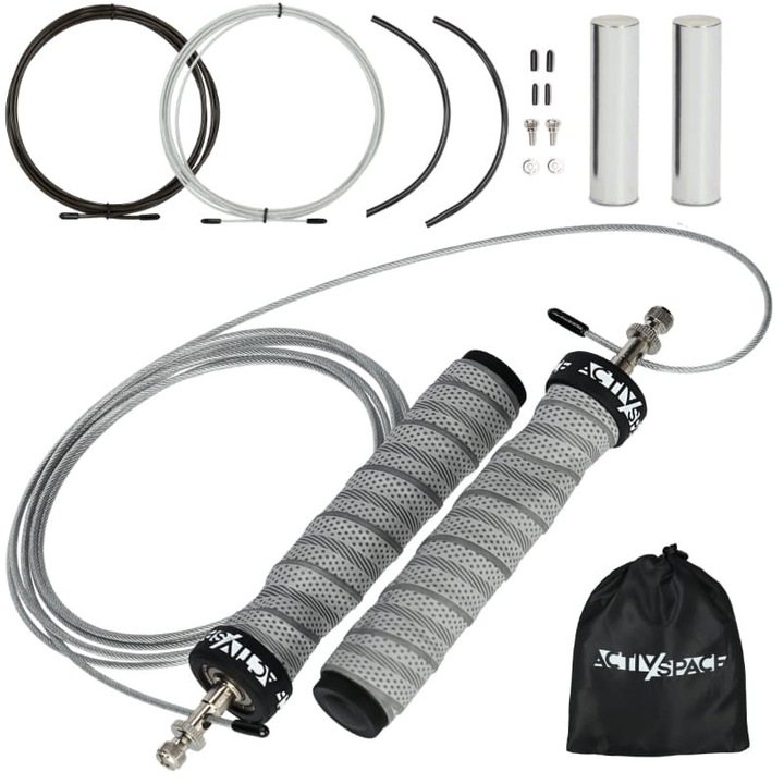 Ugrálókötelek súlyokkal, ACTIV SPACE, 2x135g, szürke, 300cm, készlet tárolózsákkal