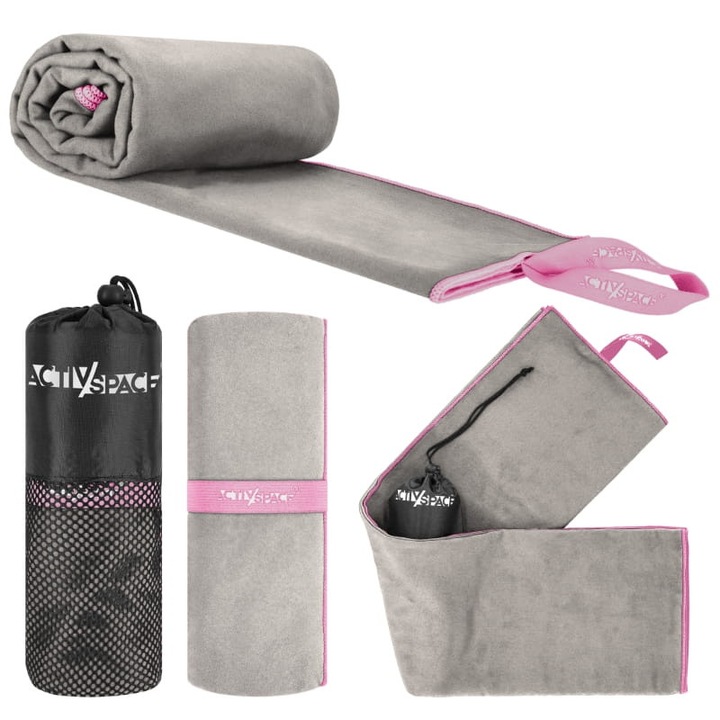 Кърпа за бързо съхнене ACTIV SPACE, 180x90см, сиво-розова, с включен калъф