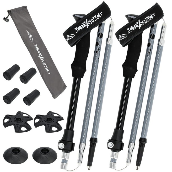 Трекинг щеки ACTIV SPACE, регулируеми, 110-135 см, сиво-черни, комплект 2 броя