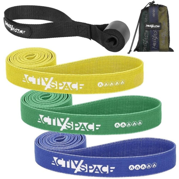 Set 3 benzi elastice ACTIV/SPACE, rezistenta variata, 208cm, multicolor