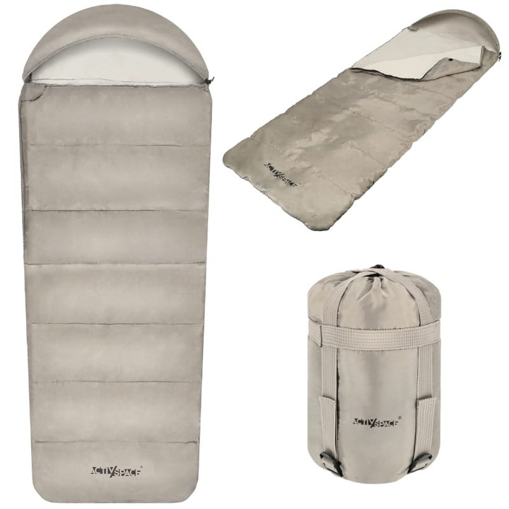 Sac de dormit mumie ACTIV SPACE 220x80cm, khaki, 2 in 1, temperaturi -3 pana la 15°C