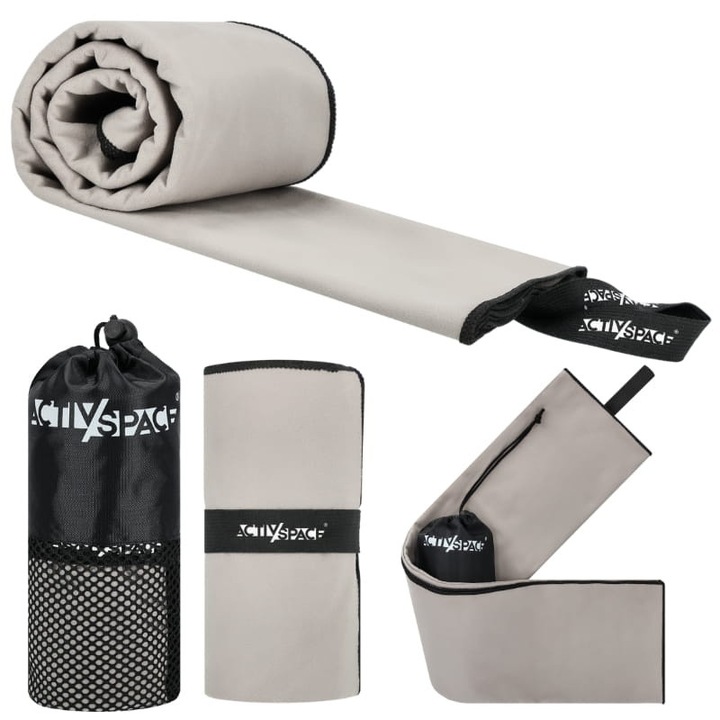 Кърпа за бързо съхнене ACTIV SPACE, 130x75см, сива с черно, комплект с чанта за съхранение