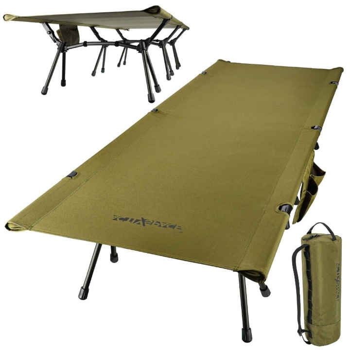 Pat turistic pliabil Active Space, 190x65cm, verde, greutate 3,2kg, capacitate 150kg