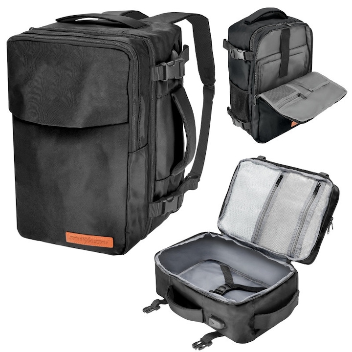 Пътна раница 40x20x25, за самолет, ръчен багаж, черна