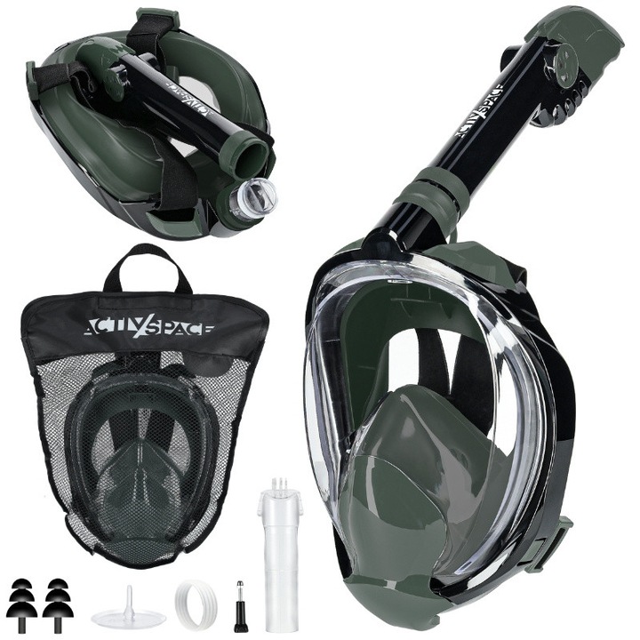 ACTIV SPACE búvármaszk, teljes arcot befedő, panorámás, fekete-zöld, L/XL, kiegészítőkkel