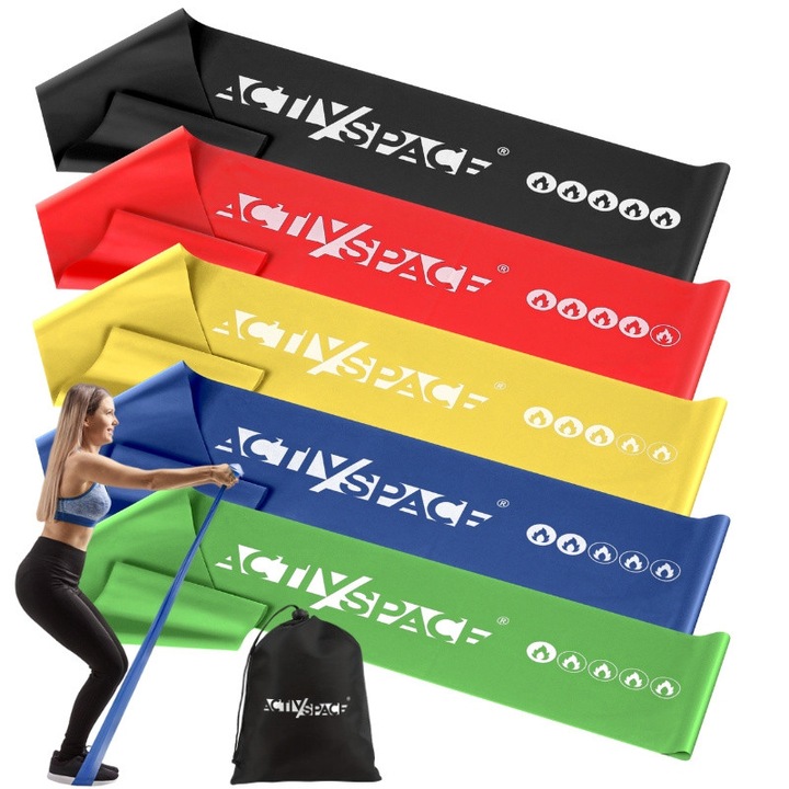 ACTIV SPACE, 5 db-os gumiszalag készlet, 2m, 5 ellenállási szint, 15cm széles, 100% latex