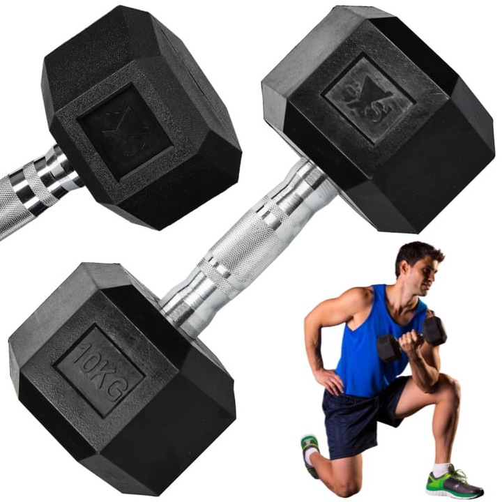 Hantel hexagonal 10 kg, ACTIV SPACE, negru, 1 bucata