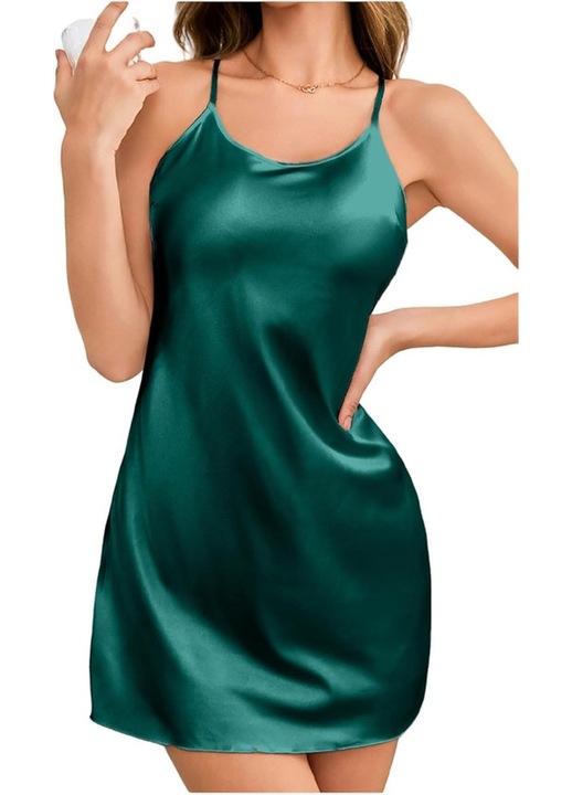 Rochie de noapte dama Ronyes, poliester, verde inchis, marimea M