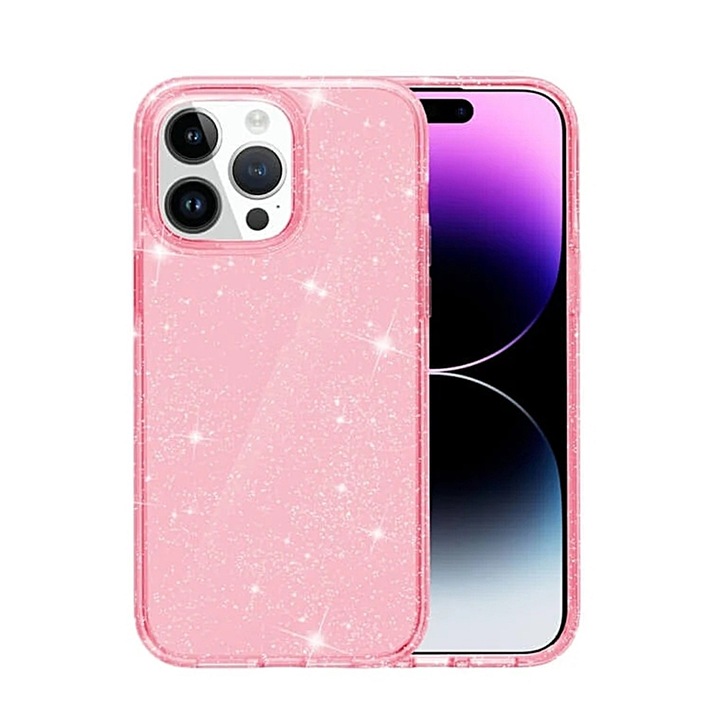 Съвместим с iPhone 15 Pro Max - Larte shiny - розов брокатен гръбен калъф