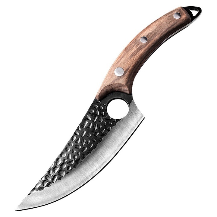 Cutit militar de vanatoare cu maner ergonomic din lemn, lama fixa din otel inoxidabil, teaca inclusa, 27 cm – instrument robust pentru drumetie, camping si activitati outdoor