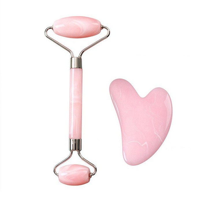 Gua Sha si Roler Facial, Set Guasha pentru Masaj Facial, Imbunatatirea Liniilor Fine, Cadou pentru Femei