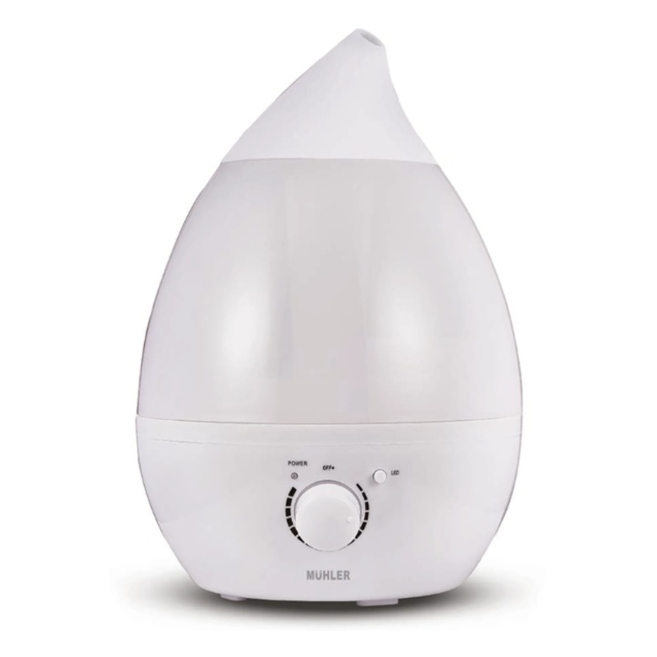 Овлажнител за въздух MUHLER MHD-676, 2.6L, Време на работа: 7-12 часа, Помещения до 25 m2, LED светлини, Регулируем обем на парата, Бял