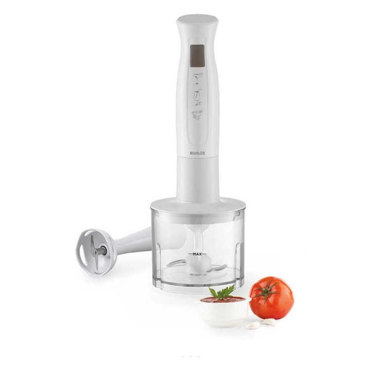 Пасатор с чопър Muhler MB402, 400W, 300 мл, Пластмаса, Нож от неръждаема стомана, Бял