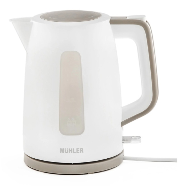 Електрическа кана Muhler WK171, 1.7 литра, 1850-2200W, Автоматично отваряне на капака, Защита срещу кипене без вода, Светлинен индикатор за работа, Бял