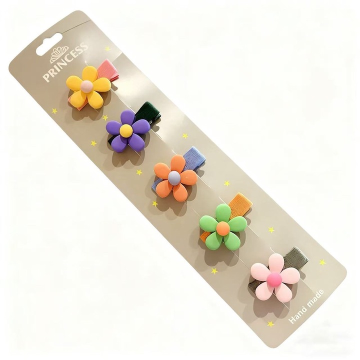 Комплект от 5 фиби за коса във формата на цвете, многоцветни, за деца, 5 венчелистчета