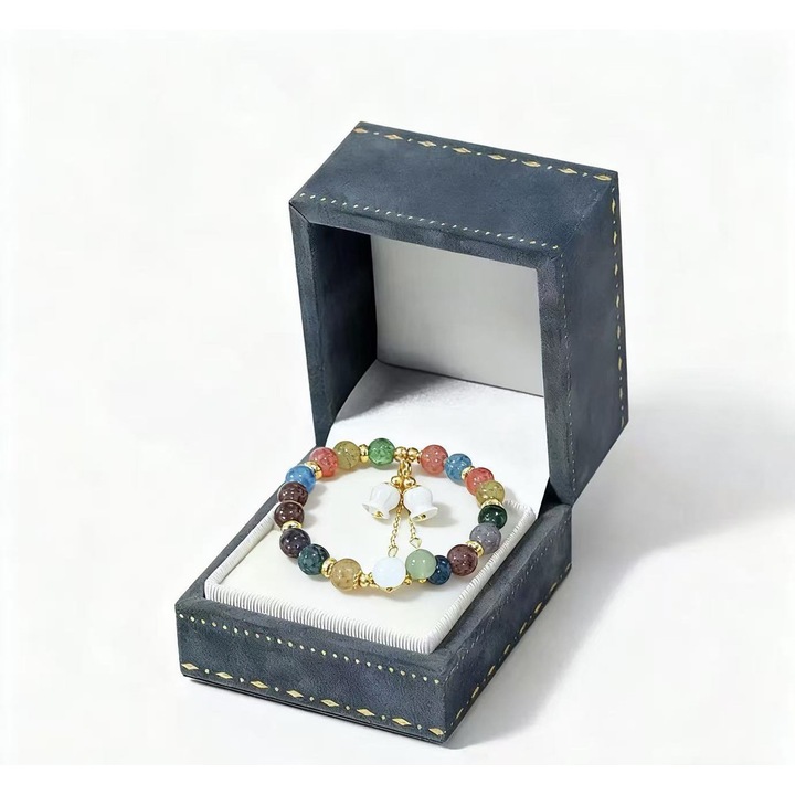 Bratara din margele de sticla multicolora cu pandantiv, accente aurii, dimensiune ajustabila