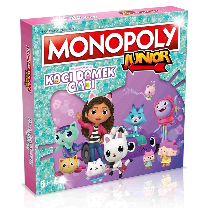 Joc de societate MONOPOLY Junior Koci Domek Gabi, 2-4 jucatori, 4 case, 70 bancnote, multicolor