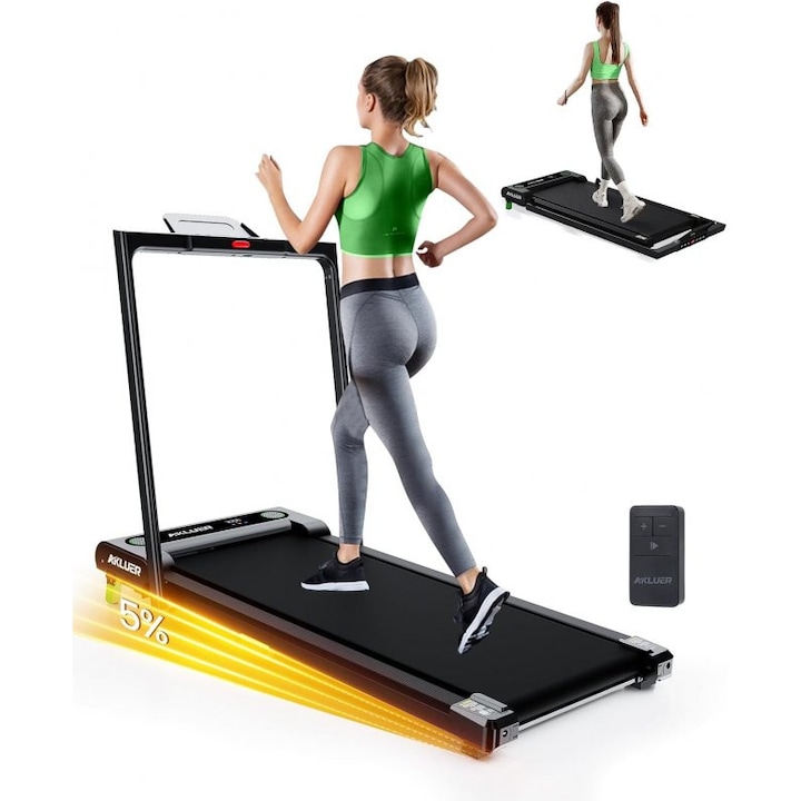 Bandă de alergat Akluer Under Desk Treadmill 480L-B, Viteză maximă 12 km/h, Greutate maximă utilizator 150 kg, Negru
