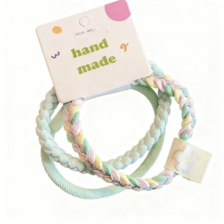 Elastic de par pentru fete, set 3 bucati, elastic rezistent, culoare verde