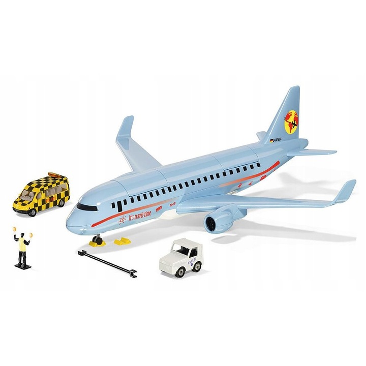 Avion de pasageri Siku 5402 cu accesorii, 38,5x36,2x12,9cm, albastru deschis, set complet