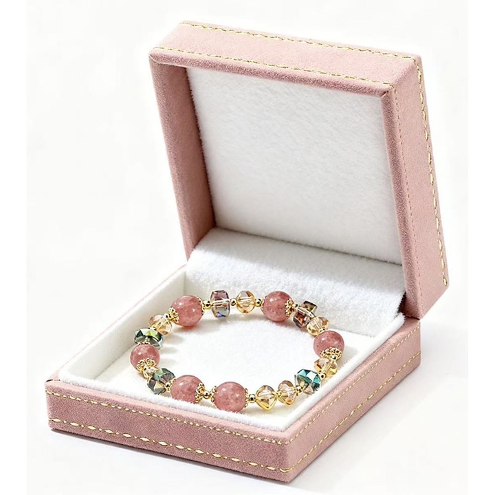 Bratara handmade, roz, cu margele colorate si accente aurii