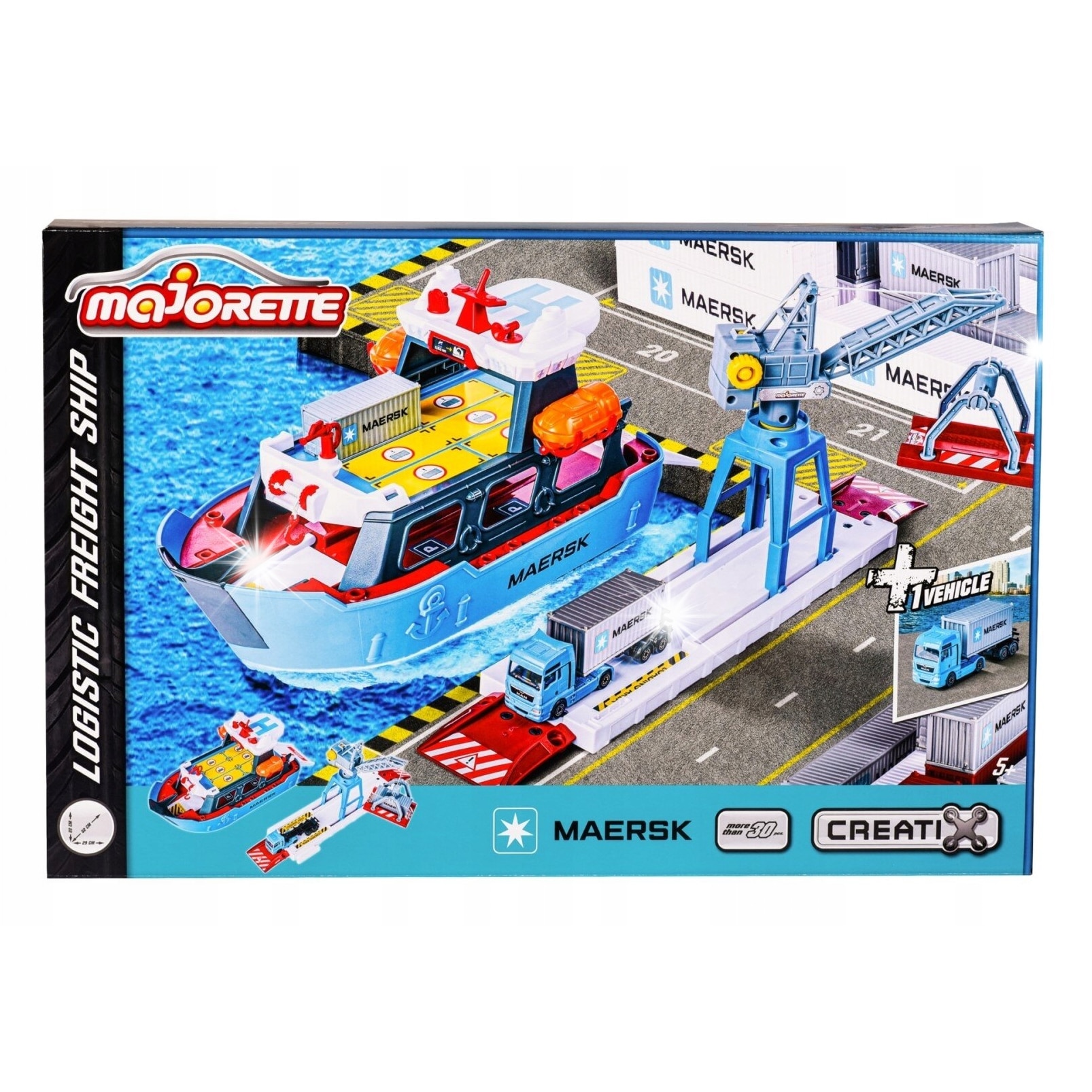 Set vehicule Majorette Logistic Maersk, camion MAN TGX, barca, 1