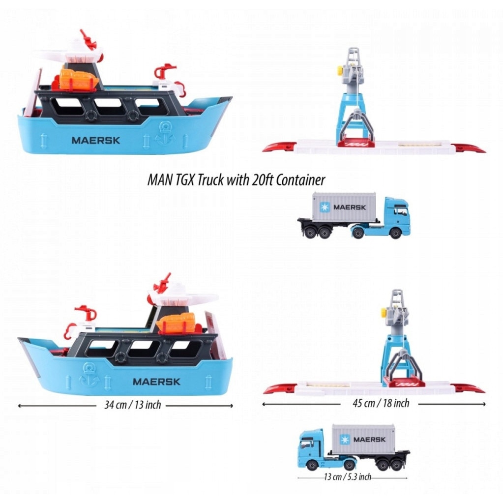 Set vehicule Majorette Logistic Maersk, camion MAN TGX, barca, 1