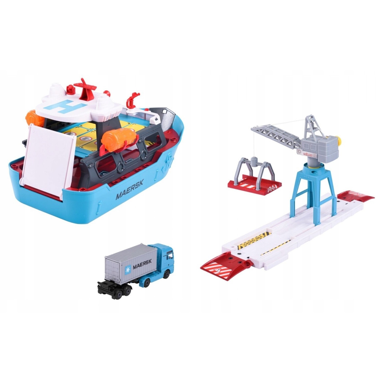 Set vehicule Majorette Logistic Maersk, camion MAN TGX, barca, 1