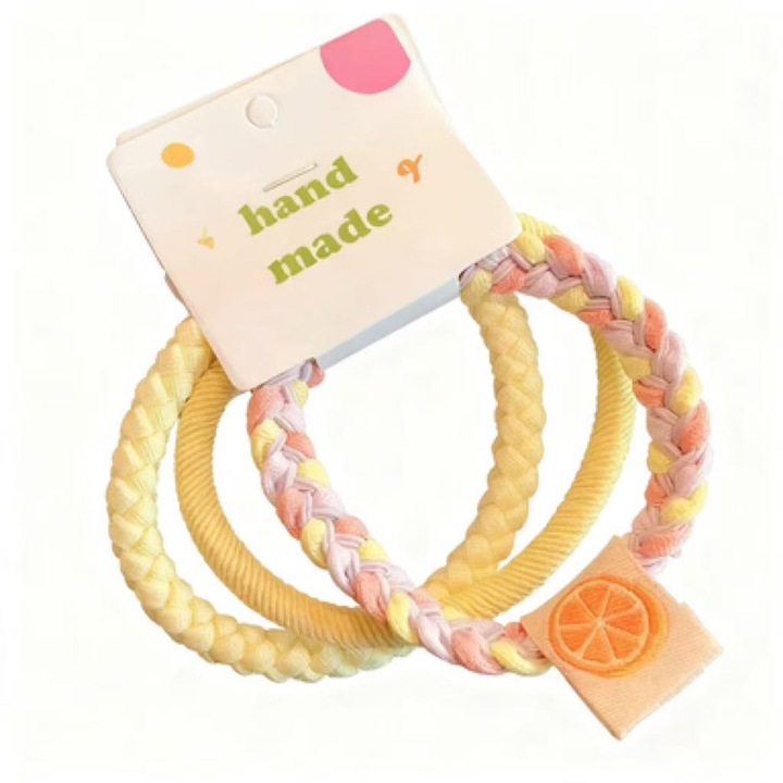 Elastic de par pentru fete, set 3 bucati, elastic rezistent, culoare galben