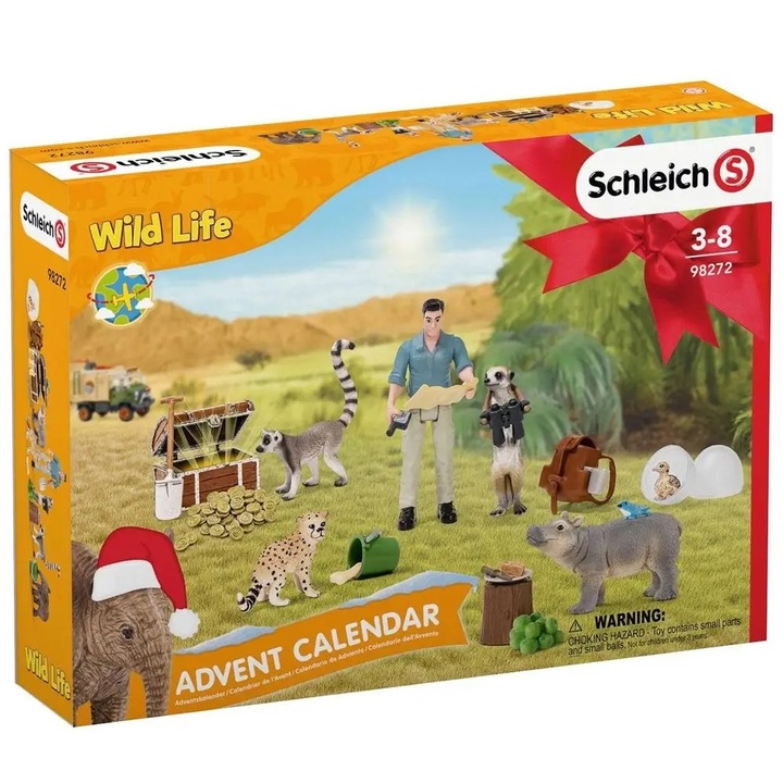 Kalendarz adwentowy, Schleich, Wild Life, 7 animale, 1 figurina, multicolor