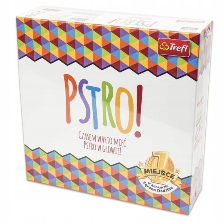 PSTRO! társasjáték 2-4 játékosnak, 48 színes zseton, 55 kártya, 4 tábla, 1 homokóra, 1 dobókocka, 1 színkocka