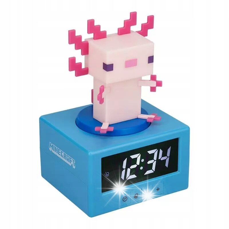 Lampa cu ceas desteptator, Paladone, Minecraft, Axolotl, roz, 15cm