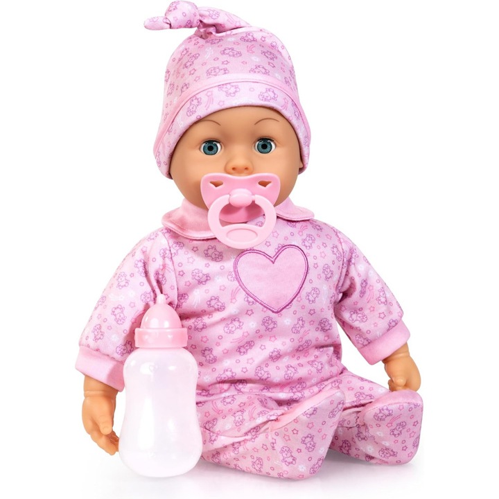 Bayer Antonella First Words interaktív baba, 38 cm, cumival és cumisüveggel, rózsaszín, 24 hang