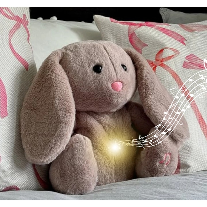 Плюшено Зайче, което Диша, 30 см, с Реален Звук на Дишане, Светлина и Музика, Интерактивна Реалистична Играчка за Деца