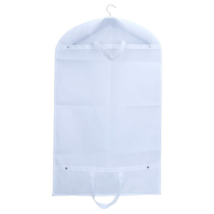 Set 3 huse pentru costum, cu maner, din material netesut, Polipropilena, 60 x 130 cm, Alb, HUMERO