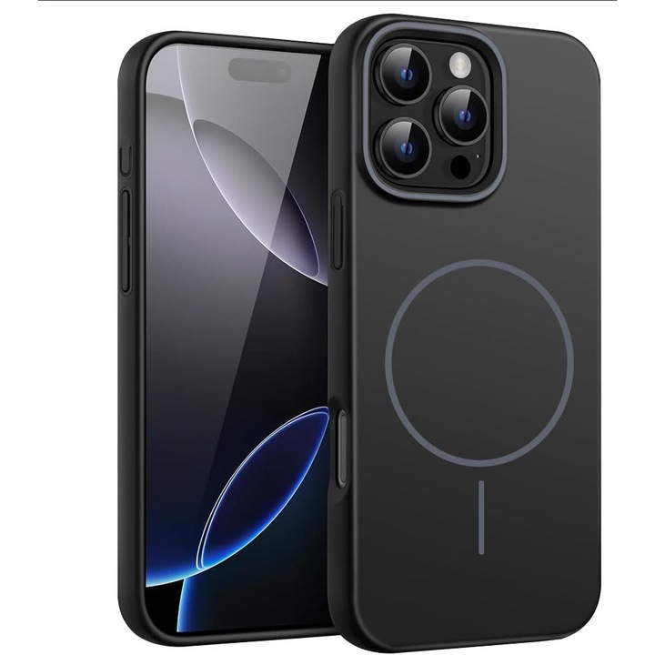 2 db PsAyl mágneses tok iPhone 16 Pro-hoz, ütésálló védelem, fekete, TPU