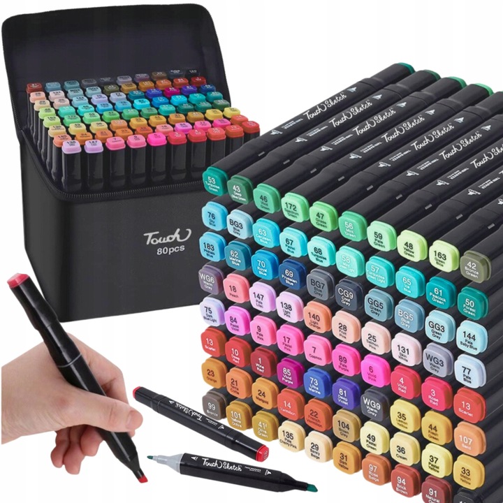 Комплект от 80 двойни маркера, различни цветове, включен калъф